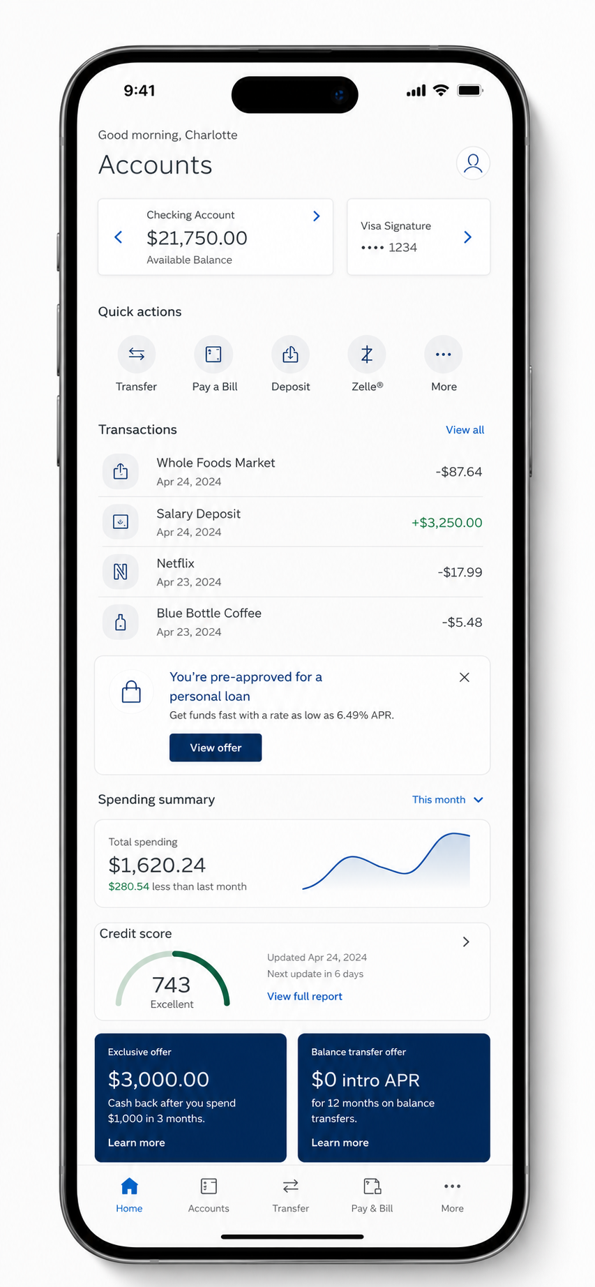 Citi mobile app built on the design system, Accounts screen with consistent components, spacing, and patterns