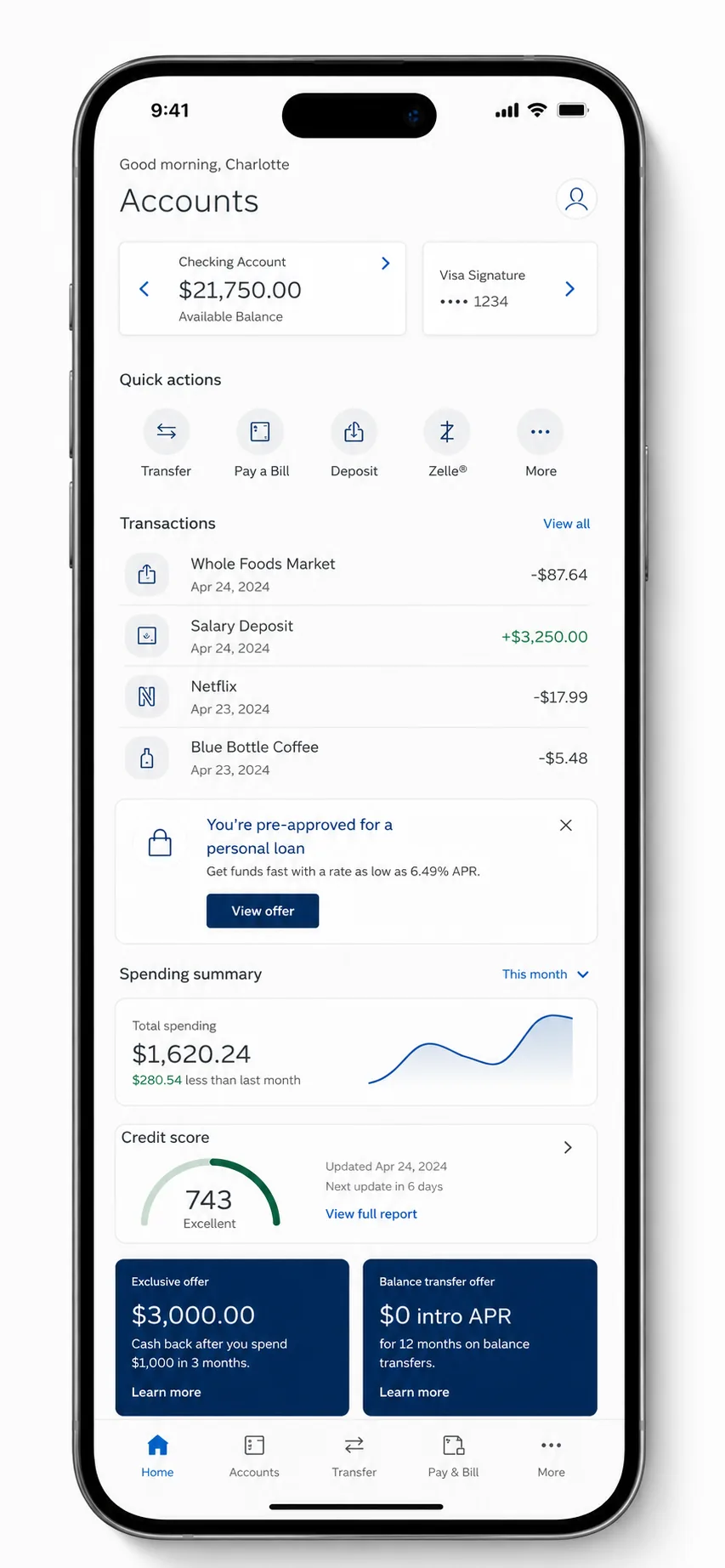 Citi mobile app built on the design system, Accounts screen with consistent components, spacing, and patterns